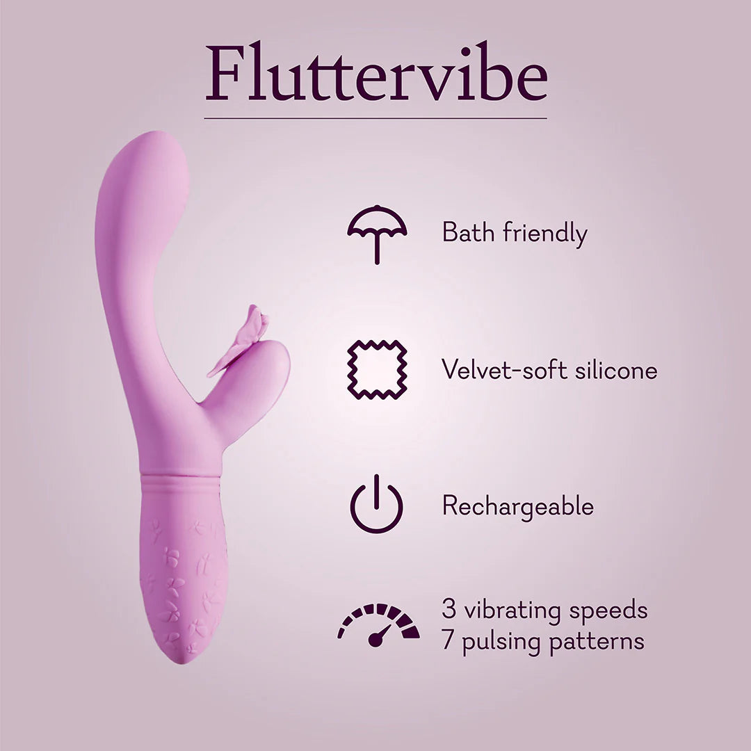 Fluttervibe Butterfly Dual Motor Vibrator Insertable Length: 4.25 in./10.8 cm. Insertable Width: 1.2 in./3.2 cm.