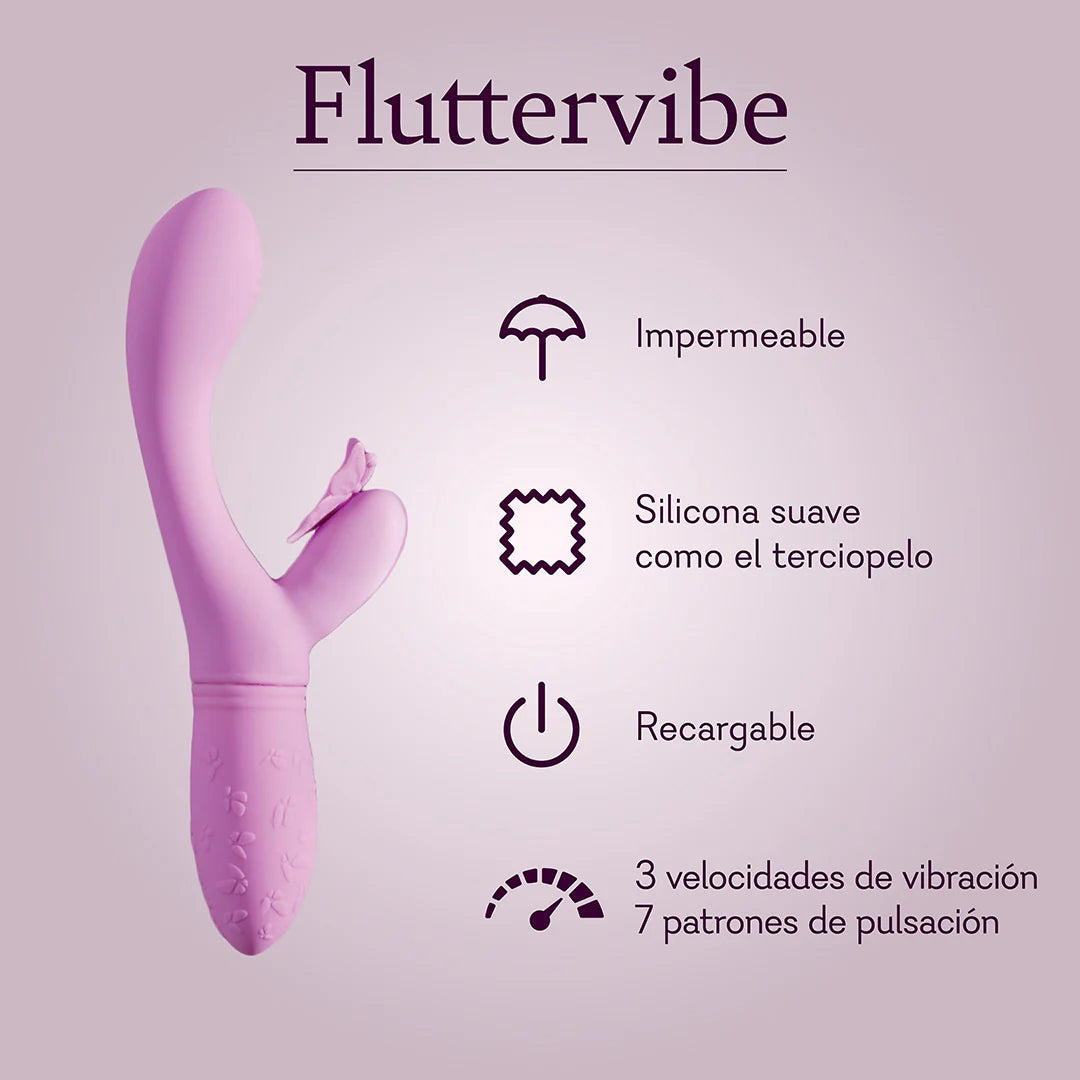Fluttervibe Butterfly Dual Motor Vibrator Insertable Length: 4.25 in./10.8 cm. Insertable Width: 1.2 in./3.2 cm.